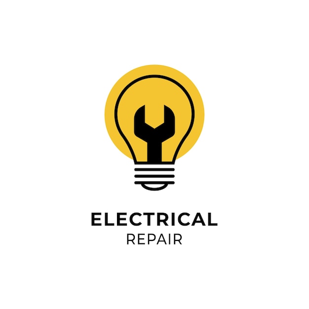 Gloeilamp en moersleutel voor elektrische reparatie logo ontwerp vectorillustratie