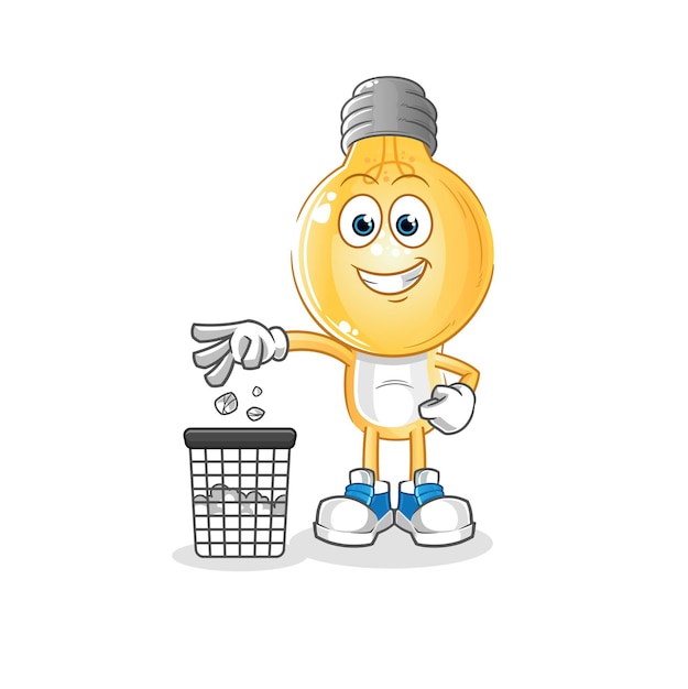 Gloeilamp hoofd cartoon Gooi vuilnis mascotte cartoon vector