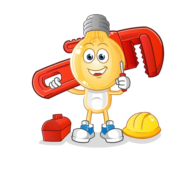 Gloeilamp hoofd cartoon loodgieter cartoon mascotte vector