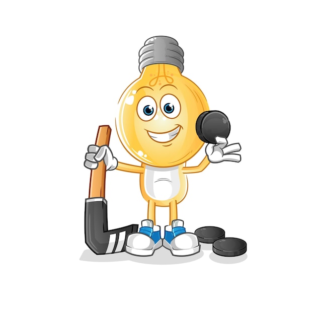 Gloeilamp hoofd cartoon spelen hockey vector stripfiguur