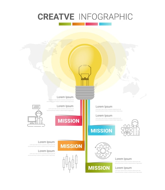 Gloeilamp vector infographic grafieken stap diagrammen