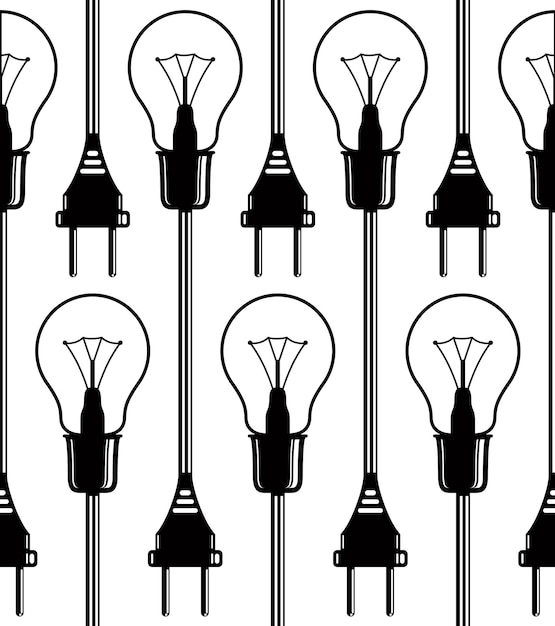 Gloeilampen naadloos patroon, zwart-witte vectorachtergrond.