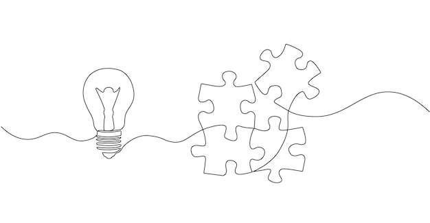 Gloeilampenpuzzels verbonden in één doorlopende lijn vectorillustratie