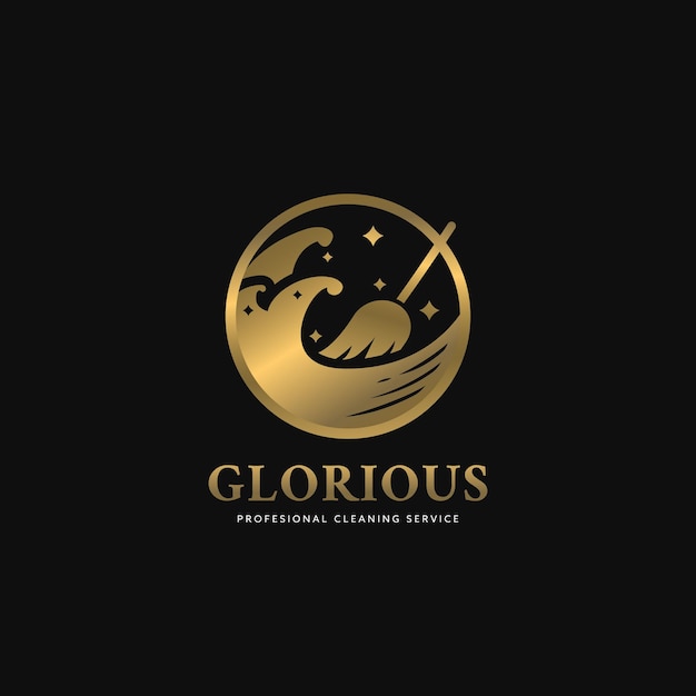 glory glorious cleaning service logo in elegant luxury gold style on black background template