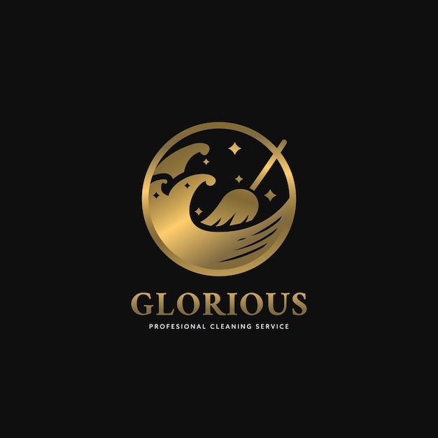 Glory glorious cleaning service logo in elegant luxury gold style on black background template