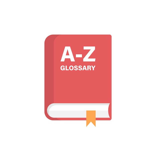 Glossary boek icoon in platte stijl Guidebook encyclopedie vector illustratie op geïsoleerde achtergrond AZ notebook teken bedrijfsconcept