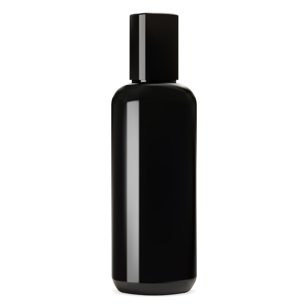 Glossy black glass bottle mockup.