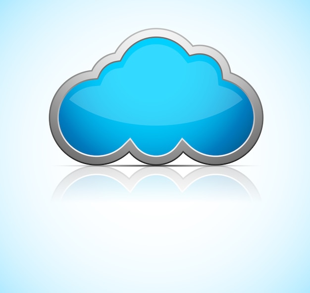 Glossy blue cloud icon with reflection. illustration