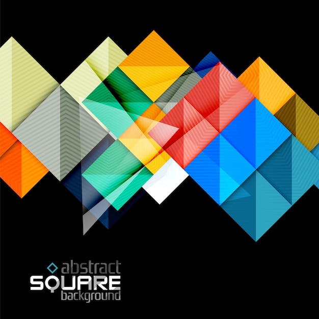 Vector glossy color squares on black geometric abstract background