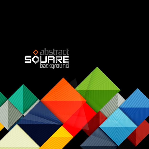 Glossy color squares on black Geometric abstract background