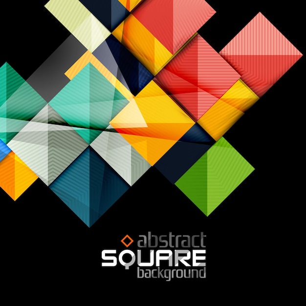 Glossy color squares on black Geometric abstract background