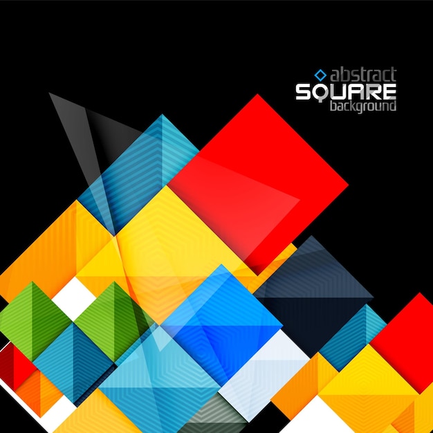 Глянцевые цветные квадраты на черном геометрическом абстрактном фоне