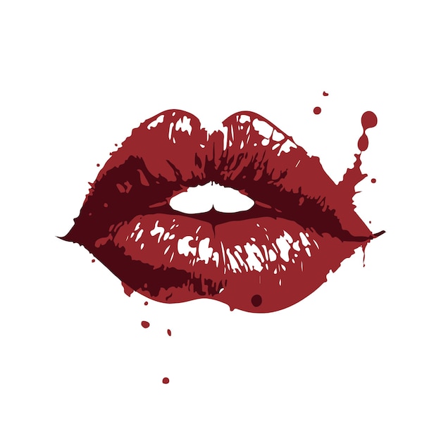 Vector glossy colored and sexy red lips in splash of paint vector illustration isolated on white background