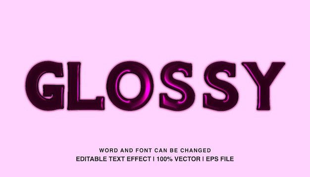 Vector glossy editable text effect template 3d bold purple glossy typeface