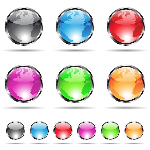 Vector glossy globes with metallic frames