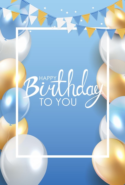 glossy happy birthday balloons background vector illustration