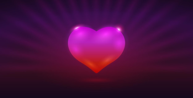 Vector glossy heart on dark neon background