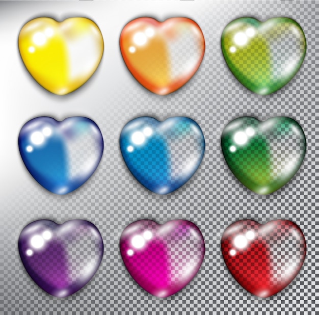 Vector glossy   hearts. isolated and transparent