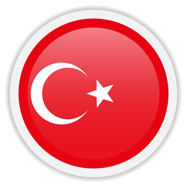 トルコの国旗が描かれた光沢のあるアイコン下に影が描かれた丸いベクトルアイコン