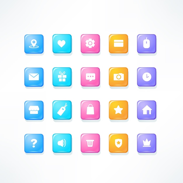 Vector glossy icons set for your mobile app or game