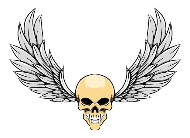 Glossy illustration of vintage dead skull with wings