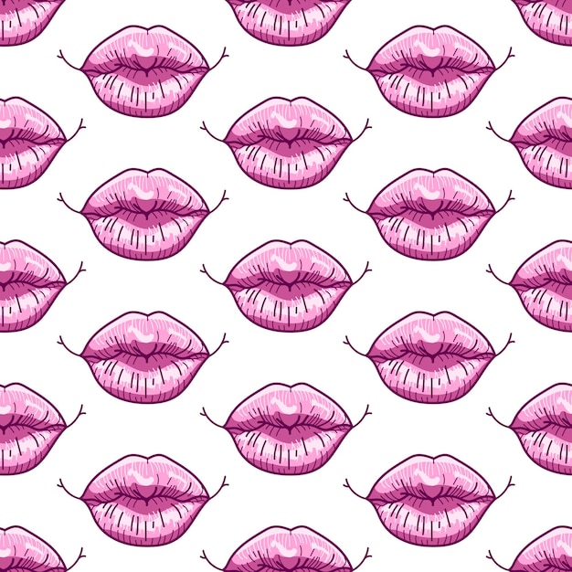 Glossy pink lips seamless pattern