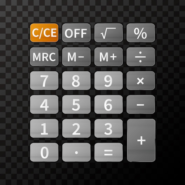 Глянцевые пластиковые кнопки калькулятора на прозрачном