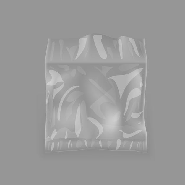 Vector glossy plastic package bag on gray back