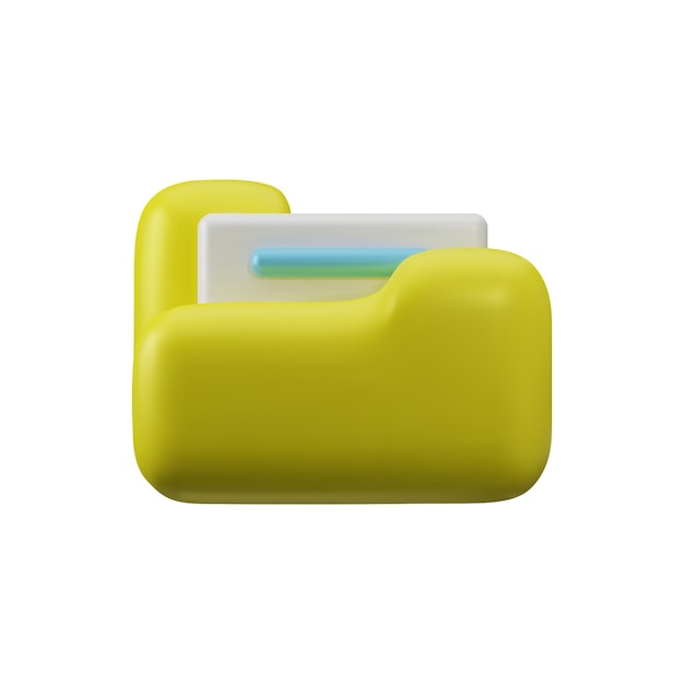 Glossy plastic yellow 3d folder Cute minimalistic style for interface of applications and web pages