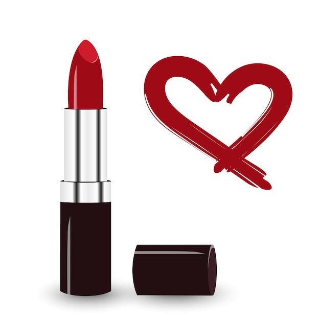 Glossy red lipstick with heart