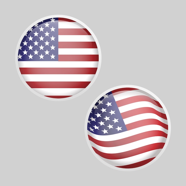 Vector glossy round glass usa america flag set