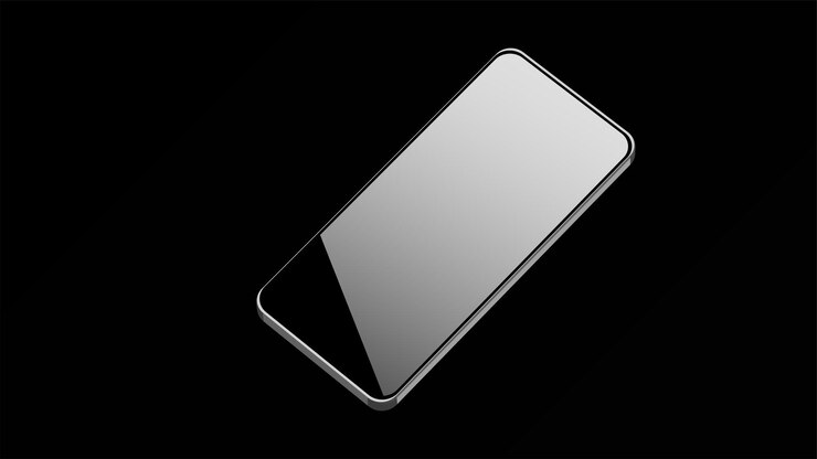 Vector glossy smartphone with reflection and a white screen on a black background mobile phone mockup