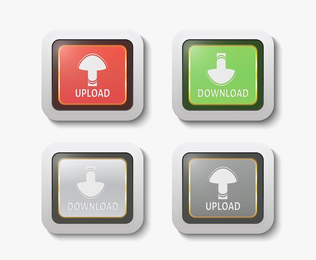 Vector glossy square download button with up and down arrow