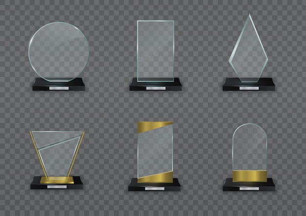 Vector glossy transparent prize for award. glass shiny trophy.
