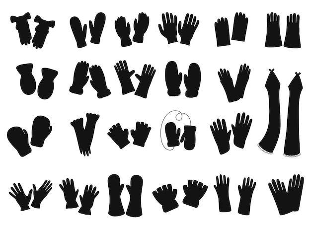 Glove gauntlet cartoon set isolated Vector Silhouettes