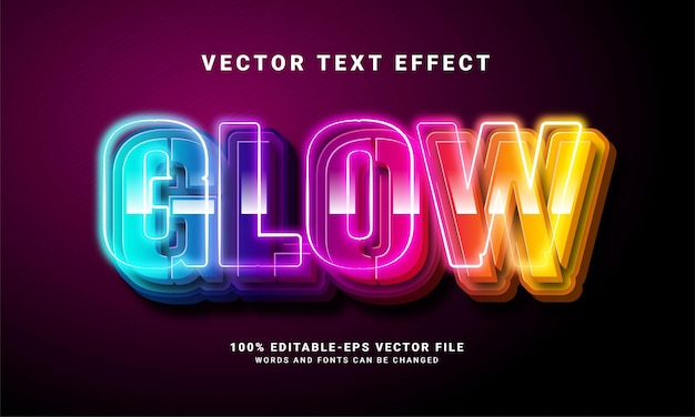 글로우 3D 텍스트 효과. 야간 파티 요구 사항에 적합한 다채로운 조명 테마로 편집 가능한 텍스트 스타일 효과.