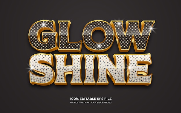 Редактируемый текстовый эффект glow and shine gold