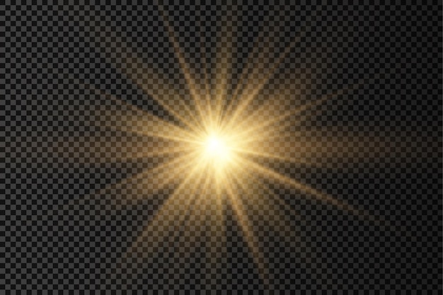 輝く明るい星輝く光バースト黄色の太陽光線太陽のフレア