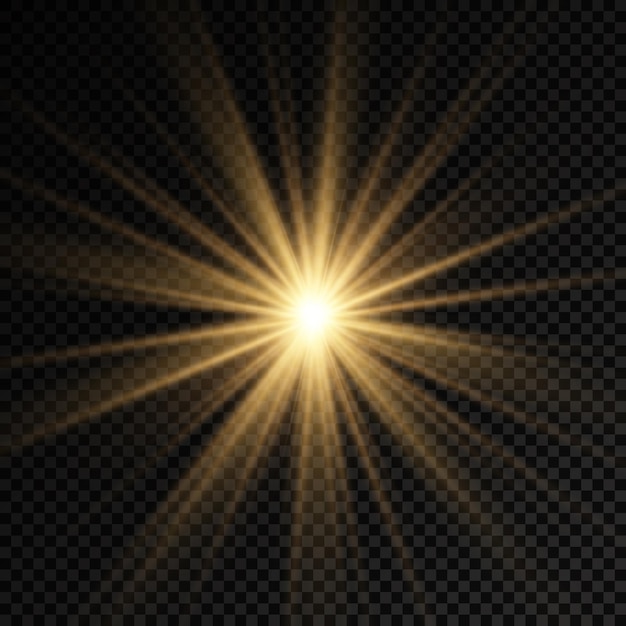 Vector glow bright star glowing light burst yellow sun rays flare of sunshine