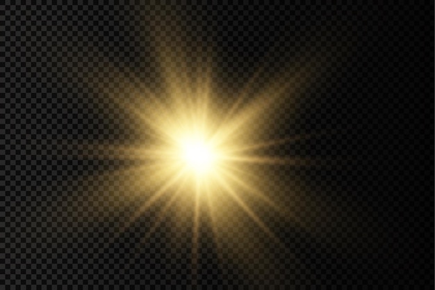 Vector glow bright star glowing light burst yellow sun rays flare of sunshine