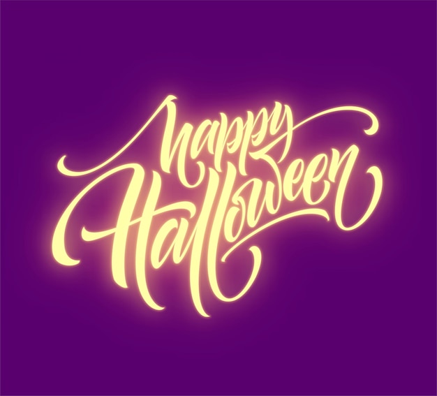 Bagliore sullo sfondo scuro happy halloween lettering.