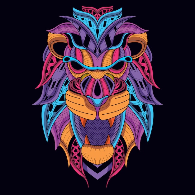 Glow in the dark lion head with decorative neon color