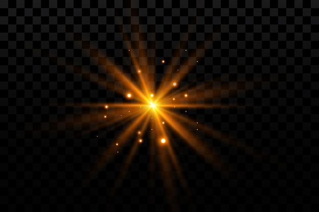 Glow effect gold star on transparent