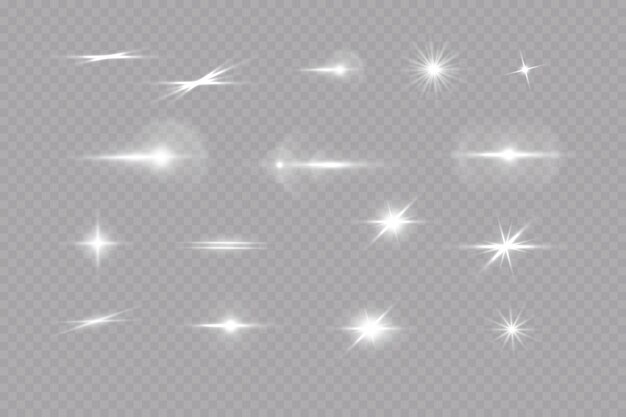 Vector bling light effect on a transparent background. Shining sun, bright  flash Stock Vector