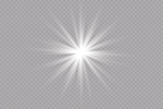 Эффект свечения звезды на прозрачном фоне, яркое солнце, векторная иллюстрация