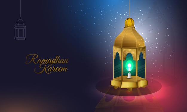 Glow golden arabic lantern background for islamic greeting design