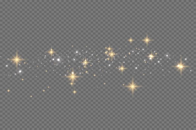 Glow golden light spark set on transparent background Blur vector sparkles design collection