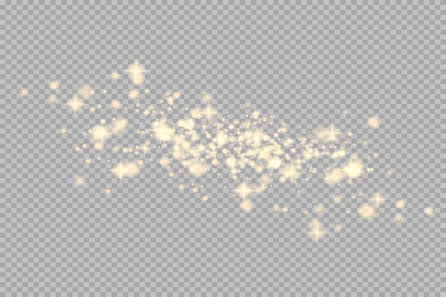 Glow golden light spark set on transparent background Blur vector sparkles design collection