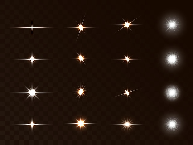 Glow of golden sparks of light on a transparent background blurred glitter vector collection