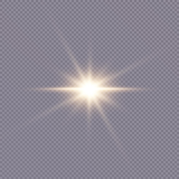 Glow golden star light on transparent background. Blurred light vector collection. Flash, sun